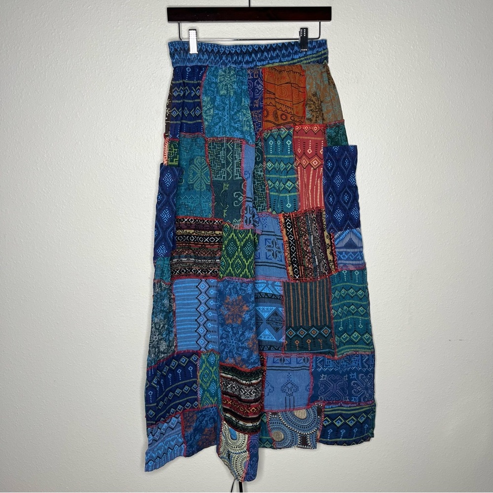 Boho Patchwork Drawstring High Rise Wide Leg Pala… - image 2